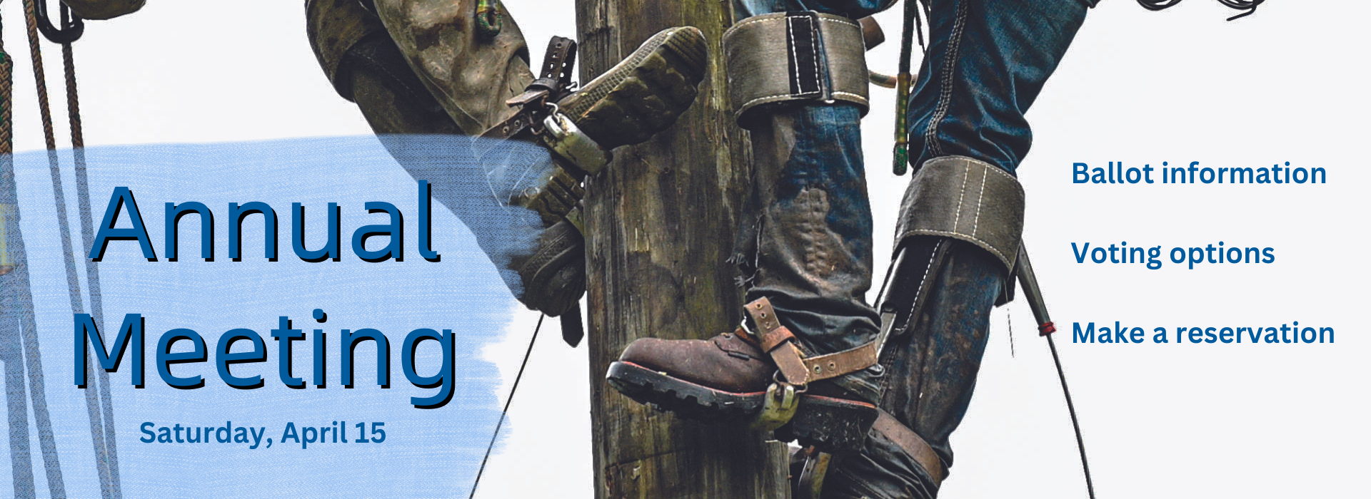 feet and legs of two linemen climbing a pole